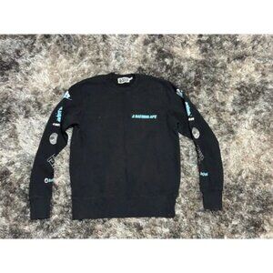 A Bathing Ape Men's Crewneck Sweatshirt Black Graphic Print Size M‎
